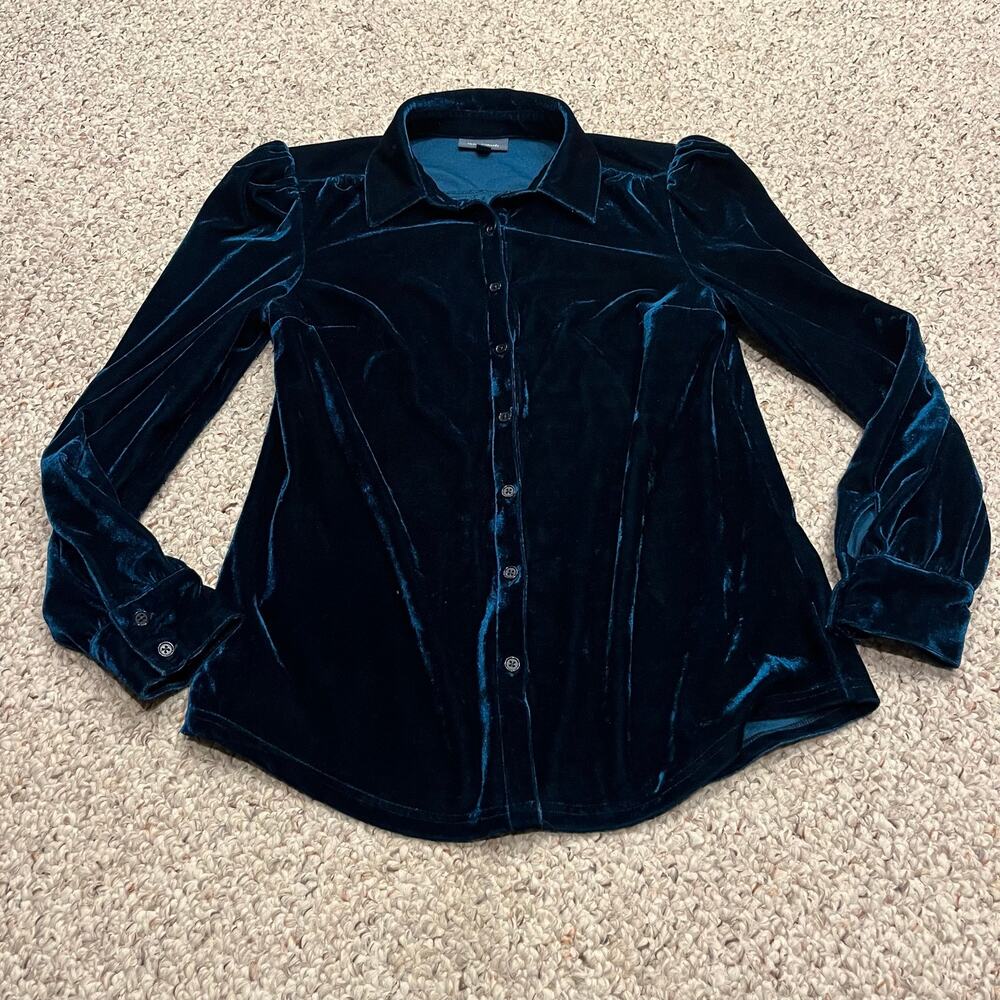 Modcloth Velvet Button Down Long Sleeve Shirt M Puff Shoulder Elegant Party